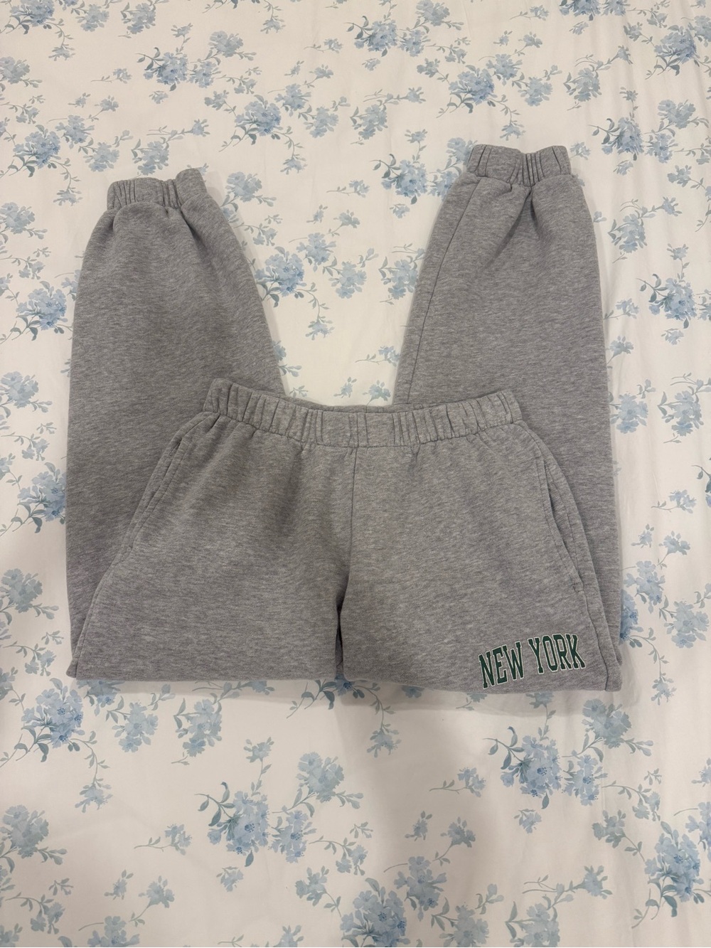 Brandy Melville Gray Sweat Joggers with Green 'New York' Accent